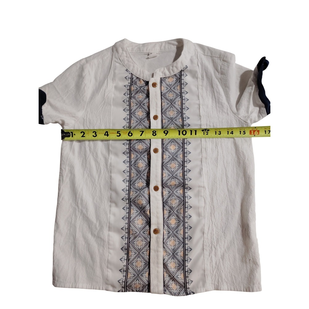 SHEIN Kids White Embroidered Button Up‎ Short Sleeve Shirt 11 12Y Guayabera - Picture 2 of 10